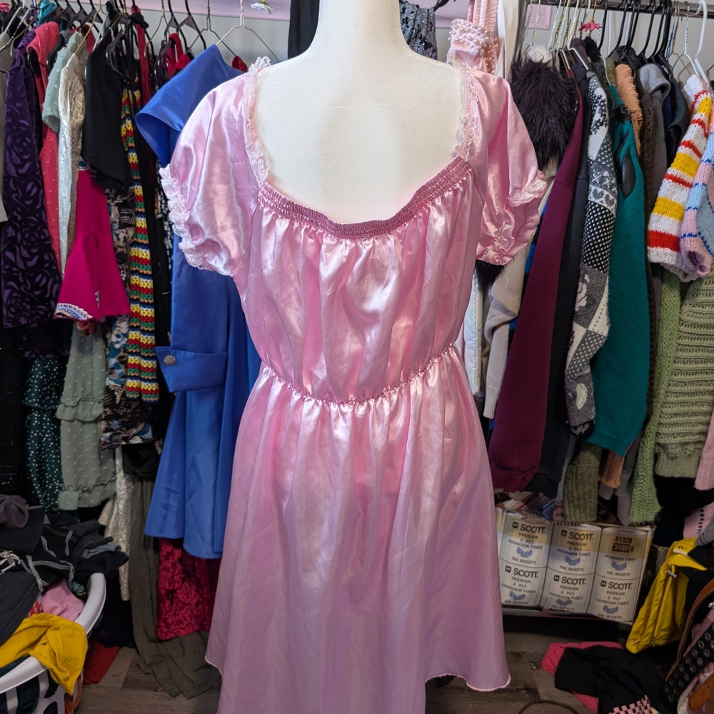 *Sold*Pink Satin Dress with Ribbon Detail - Picture 4 of 5